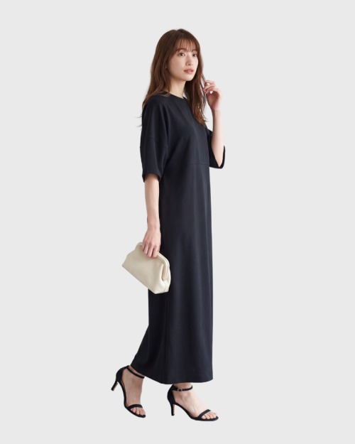 Đầm Suông Dài Tay Lửng Form Rộng ARI.TO.ZOU Nhật Bản Che Dáng Mặc Mát Dễ Phối