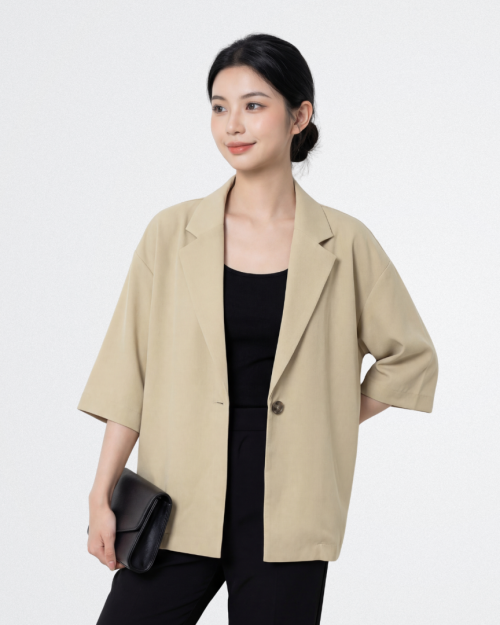 Áo Blazer Nữ Cộc Tay ARI.TO.ZOU Form Suông Hiện Đại Thời Trang Công Sở Free Size