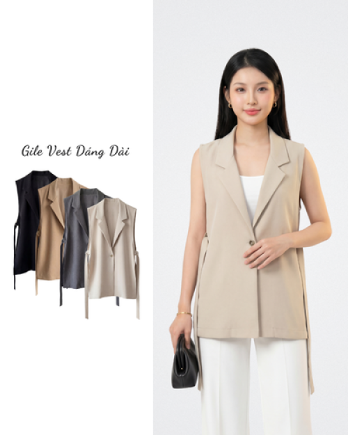 Áo Vest Gile Nữ Dáng Dài Sát Nách ARI.TO.ZOU Thanh Lịch Công Sở Dễ Phối Đồ Free Size