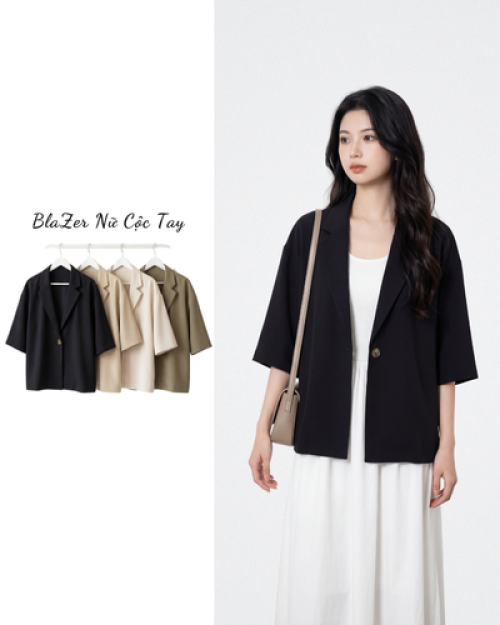 Áo Blazer Nữ Cộc Tay ARI.TO.ZOU Form Suông Hiện Đại Thời Trang Công Sở Free Size